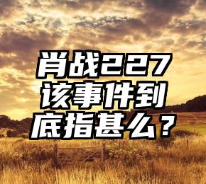 肖战227该事件到底指甚么？